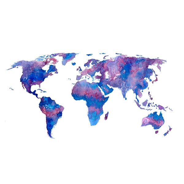 Carte du monde en aquarelle | Violet et bleu | Cercle mural par WereldkaartenShop