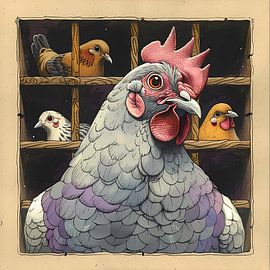 Humorous illustration of pets. Rooster