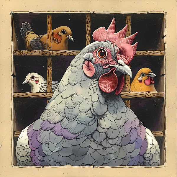 Humorvolle Illustration von Haustieren. Hahn von Ariadna de Raadt-Goldberg