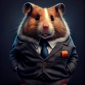 Statig staand portret van een Hamster in een pak van Maarten Knops