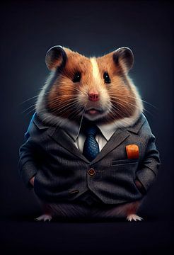 Stattlich stehendes Porträt eines Hamsters im Anzug von Maarten Knops