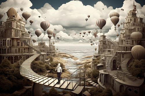 Strange bizarre landscape with houses