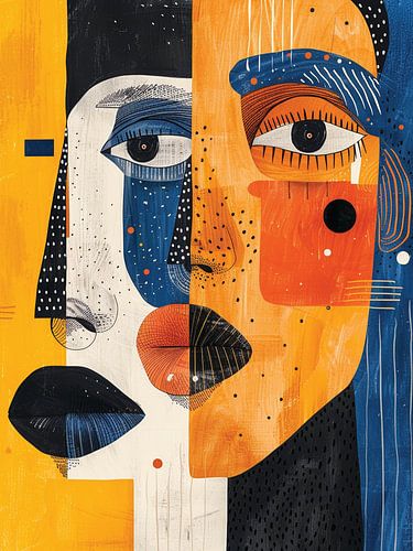 Visages divisés dans un contraste électrique