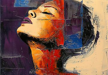 Vrouw met Kleur | Abstract Portret Vrouw van Blikvanger Schilderijen