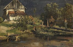 JOSEF WENGLEIN, Im Teich mit Kalkbrennofen, 1883