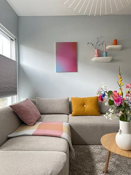 Klantfoto: Gradiënt pastel en neon kleuren kunst. Roze, geel, groen, rood en wit. van Dina Dankers