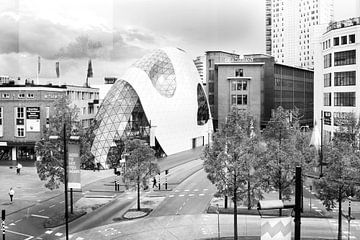 Architecture Blob Eindhoven in black and white on 18 September Square by Marianne van der Zee