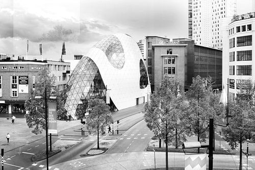 Architecture Blob Eindhoven in schwarz-weiß am 18. September Platz von Marianne van der Zee