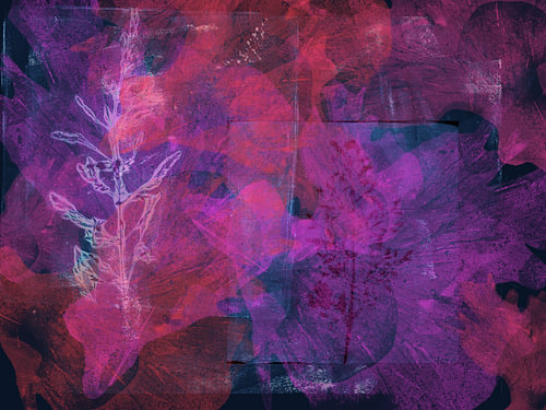 Blätter in Neon-Magenta und Blau
