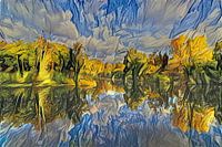 Peinture numérique forêt lac réflexion