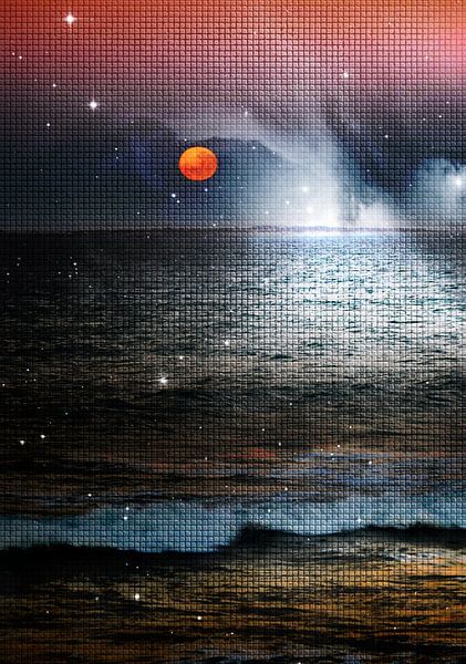 Red moon over the Baltic Sea by Werner Lehmann