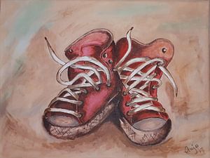 Red old sneakers by Anja  Bulté
