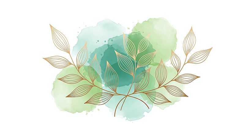 Golden Leaf Line Art mit grünem Aquarell-Hintergrund von DPramana