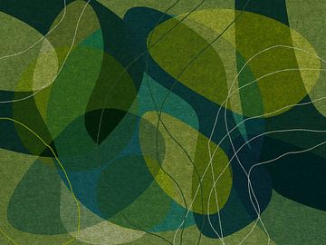 Groen, blauw, zwart organische vormen. Moderne abstracte retro geometrische kunst van Dina Dankers