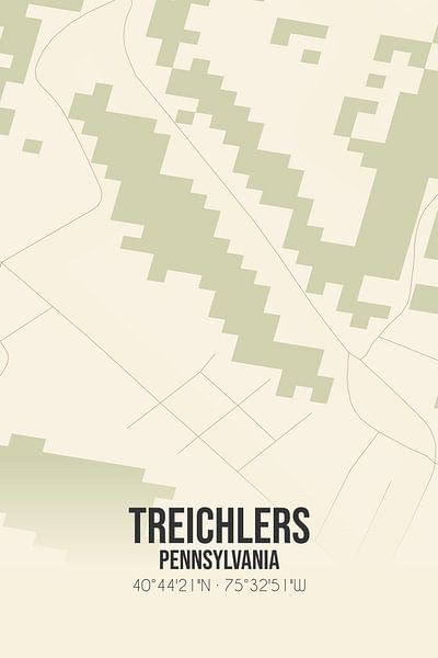 Carte ancienne de Treichlers (Pennsylvanie), USA. par Affiches de lieux