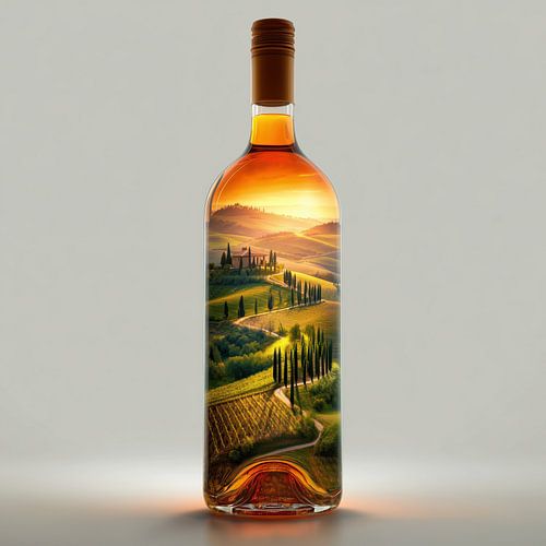 Toscana wijnvelden in glazen wijnfles