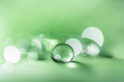 Rustgevende macro van een waterdruppel in groene tint