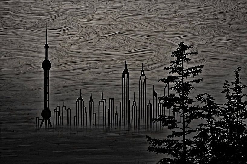 Mystieke skyline en silhouetten van Imperial Art House