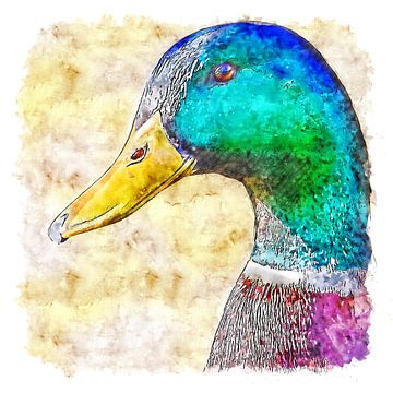 Duckface (aquarel) van Art by Jeronimo