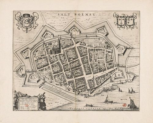 Oude kaart van Zaltbommel van omstreeks 1652.