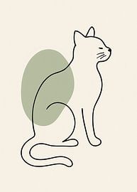 Katze - minimalistische Linienkunst grün von Mare Tema