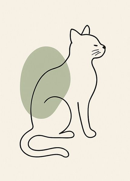 Chat - minimaliste line-art vert par Mare Tema
