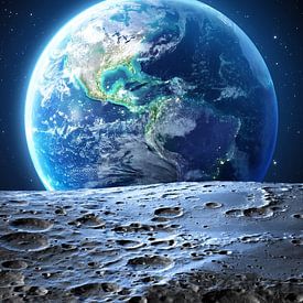 zicht op de aarde vanaf de maan van Lixie Bristtol