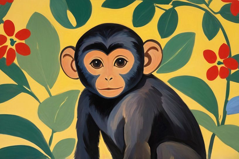 Cute monkey among leaves by Art & Soul Creations