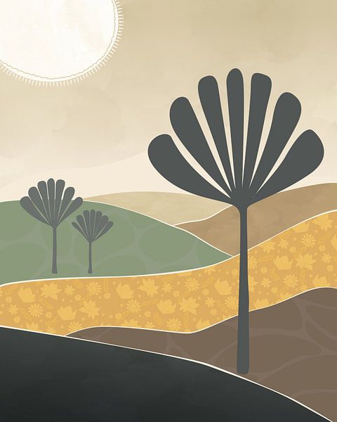 Three trees in the sun abstract landscape by Tanja Udelhofen