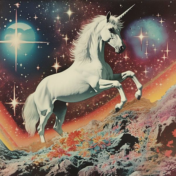 Vintage Einhorn Collage Kunst von Samantha Hearn