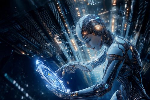 robot in digitale technologische omgeving