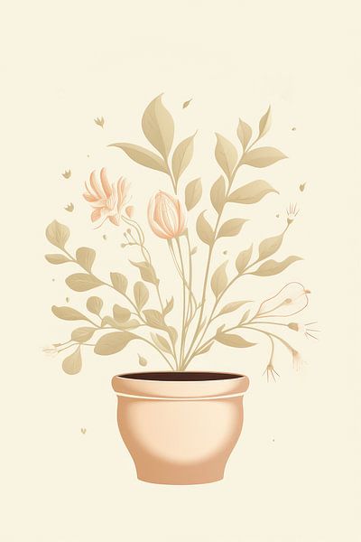 Illustration d'une fleur en beige par Digitale Schilderijen