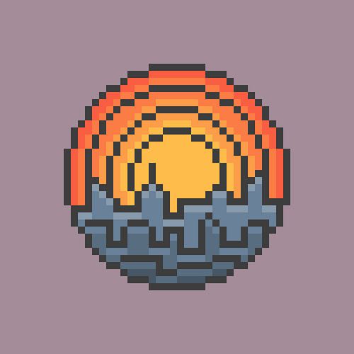 Pixel Art Soleil et ville sur Dedi Dermawan