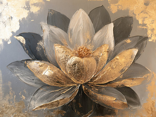 Abstracte Witte Lotusbloem met Reliëf en Goud van Egon Zitter