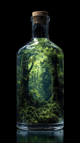 Groene bos in glazen fles