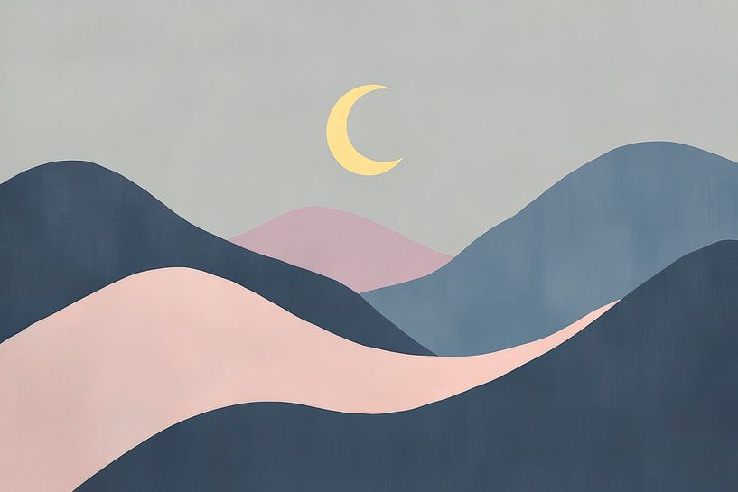 Dreamlike hilly landscape with moonlight by Poster Art Shop