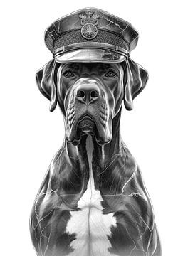Stein-Deutsche Dogge mit Militärmütze von Sergej Gello