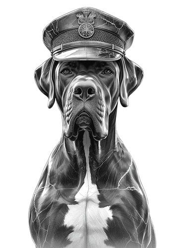 Stenen Duitse dog met militaire pet
