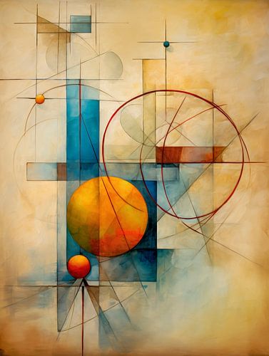 Geometrisch Abstract – Warm Blauw en Oker Kunstwerk