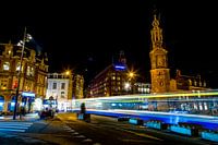 Tram at muntsquare Amsterdam by night