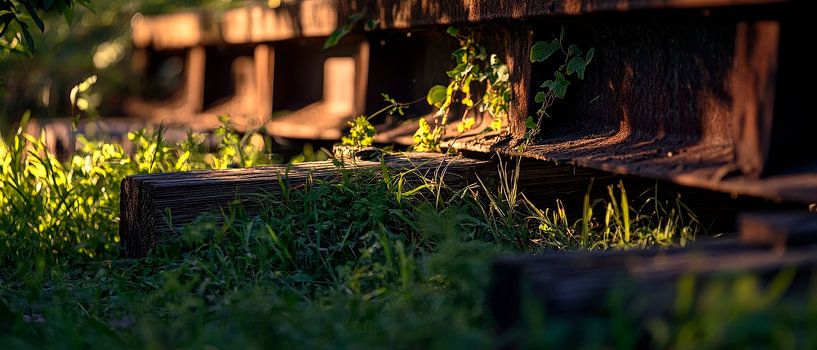 Railway tracks with grass cover by Poster Art Shop