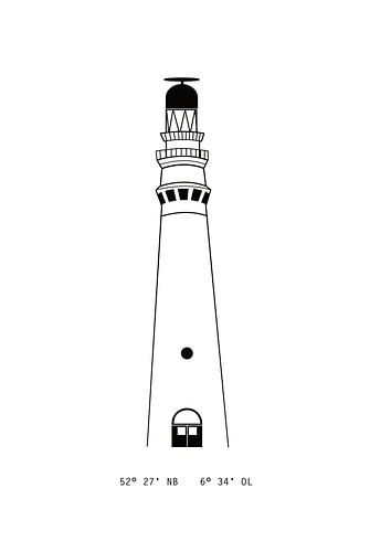 Poster vuurtoren Schiermonnikoog coordinaten | zwart-wit