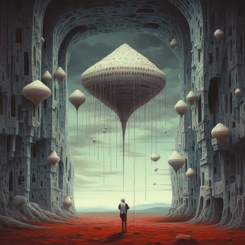 Seltsame märchenhafte außerirdische Landschaft mit ungewöhnlichen Kreaturen