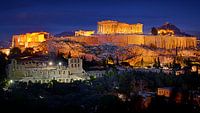 Die Akropolis von Athen in Griechenland beleuchtete durch künstliches Licht gegen einen blauen Himme von Riekus Reinders Miniaturansicht