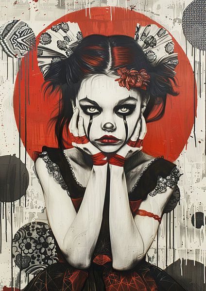 Geisha Whispers van Abstract Schilderij