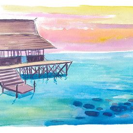 Bungalow Overwater South Seath Sereniteit onder een zonsondergang van Markus Bleichner