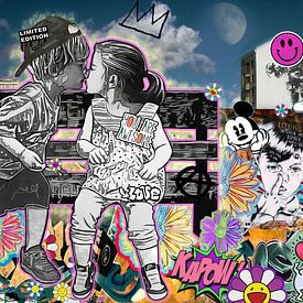 Pop Art Leinwand Wandkunst Bild Kids kissing Streetart Berlin life is beautiful von Julie_Moon_POP_ART
