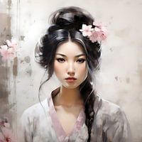 Aziatische vrouw met roze bloemen