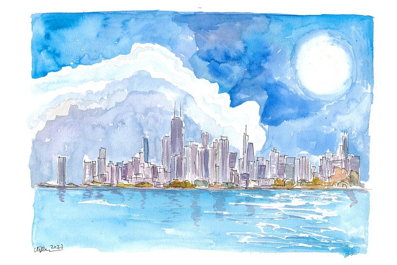 Impressionen der Skyline von Chicago mit Michigansee und Wasserreflexi von Markus Bleichner
