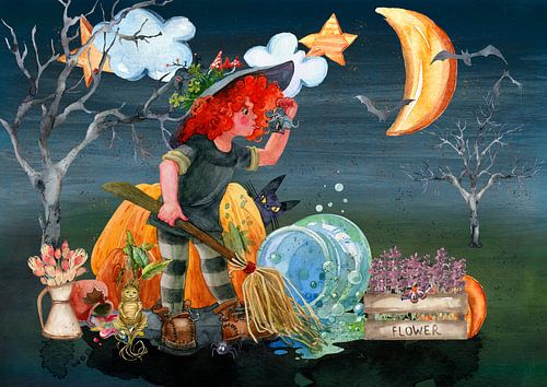 The little witch scolds the mouse